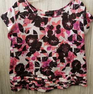 Metaphor Lightweight Flowy Semi Sheer Pullover Blouse Sz L Pleated Hem